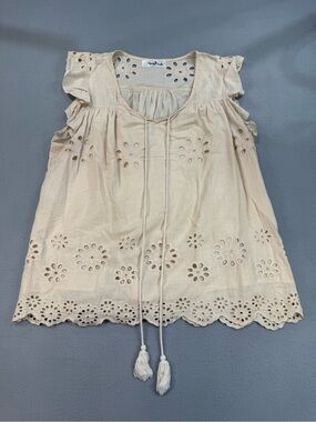 Perfectly Priscilla Eyelet Tassel Peasant Blouse - Cream 1XL